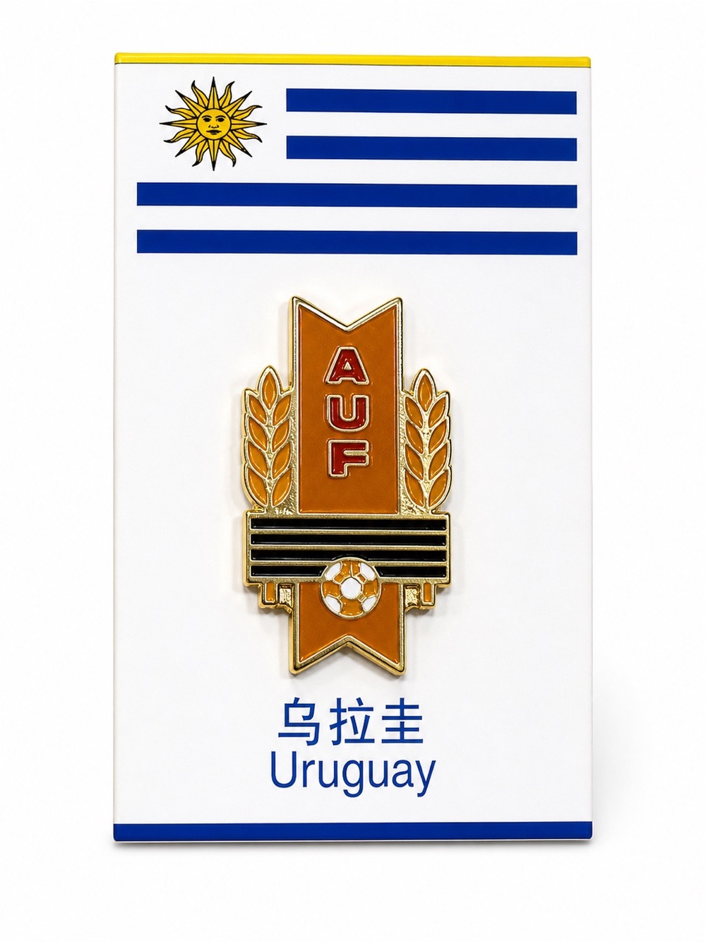 Uruguay AUF Enamel Soccer Pin - Gold & Orange
